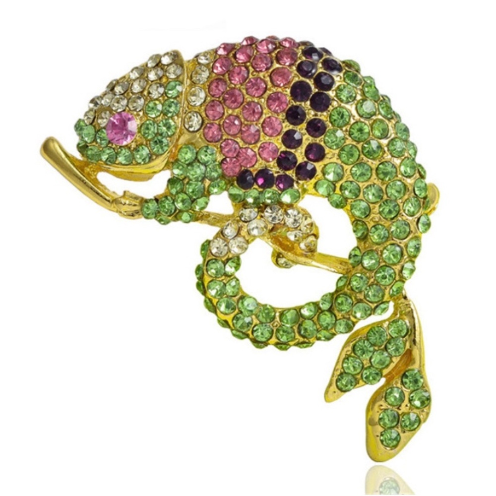 BEAUTIFUL gecko lizard crystals brooch pin new
